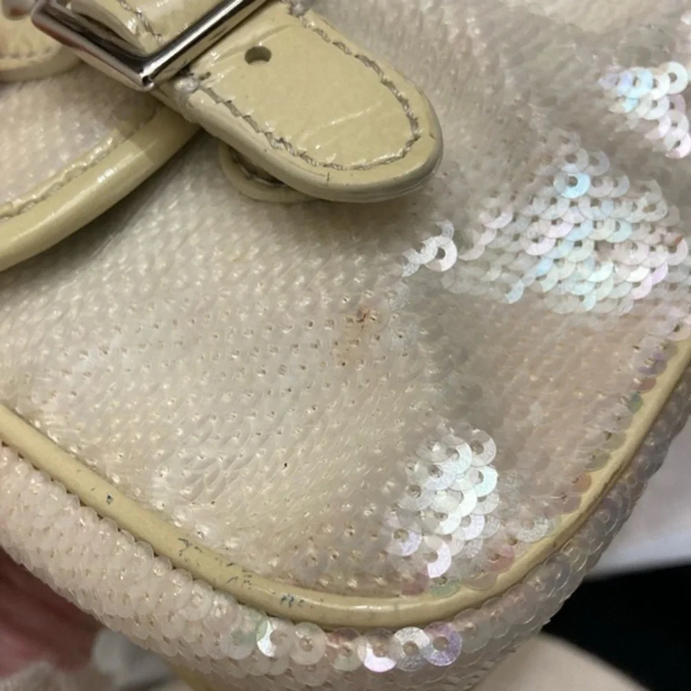 Coach 16315 Poppy Sequined Cream Opal Silver Crossbody flap bag